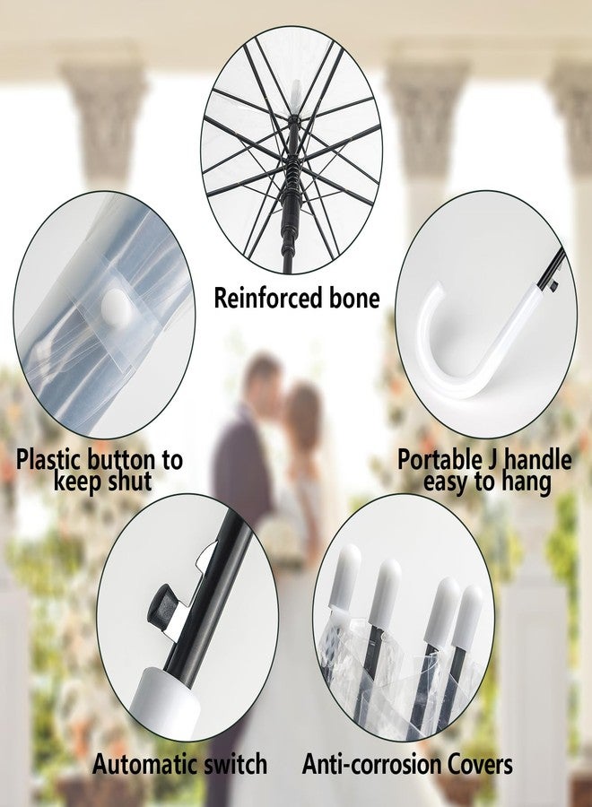 SINBRLAI 14 Pack Clear Wedding Umbrellas Bulk Transparent Auto Open Stick Umbrellas Windproof Waterproof Large Canopy Umbrella with White J Hook Handle for Wedding Bride Groom Photography Golf Outdoor - Image 3
